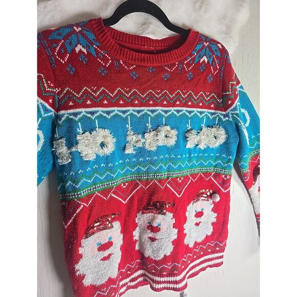 Santa Sequined Christmas Sweater Womens Large Festive Holiday Cozy Ho Ho Ho - Picture 2 of 12